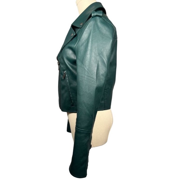 NWOT 7 for All Mankind Green Faux Leather Moto Jacket (S) - Picture 6 of 10